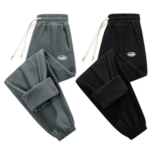 Pantaloni sportivi da uomo in pile spesso nero e grigio con coulisse in vita