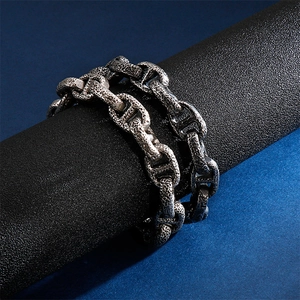Vintage industrial style distressed silver anchor chain bracelet for men in stainless steel