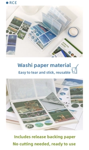 Détail du carnet de stickers washi avec paysages naturels et papier facile à décoller