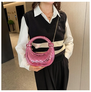 Pink metallic hobo bag with quilted rhombus pattern and stylish knotted handle detail
