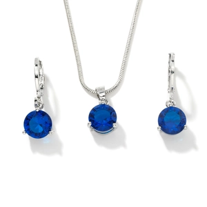 Parure de bijoux en argent avec collier pendentif cristal bleu et boucles d'oreilles
