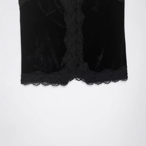 Eleganter schwarzer Samt-Camisole-Top mit feiner Spitze und klassischem Vintage-Design
