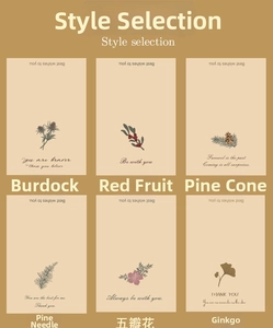 Detail grid of vintage plant greeting cards with botanic illustrations and kraft envelopes