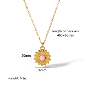 Vintage style 18k gold plated stainless steel necklace with pink natural stone pendant