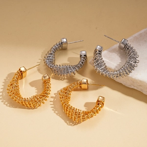 Elegant 24k gold and silver plated twisted C-shape woven earrings for women