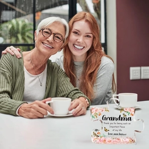 Macro detail of acrylic puzzle plaque with floral design for grandma and a warm lifestyle photo