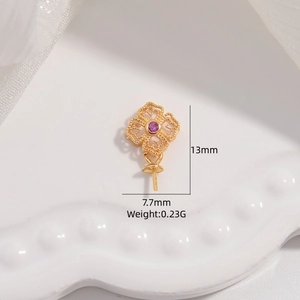 Golden S925 silver floral pendant with purple gemstone and measurements 13x7.7mm