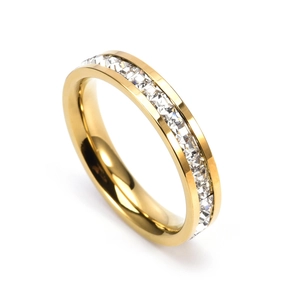 Eternity ring in gold finish with a single row of sparkling zircons for women