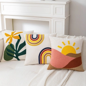 Velvet Embroidered Cushion Cover Tufted Throw Pillow Case For Sofa Home Decor Cartoon Animal Abstract Landscape Soft Square