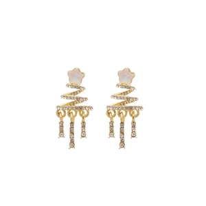 Elegant Christmas tree drop earrings with gold plating, sparkling rhinestones and tassels
