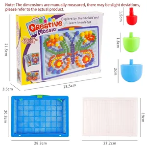 Educational 592-piece creative mosaic mushroom nail puzzle toy set with blue storage base