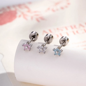 Micro Pave Zirconia Flower Cartilage Ear Stud Titanium Steel Flat Back Helix Piercing Delicate Jewelry For Women