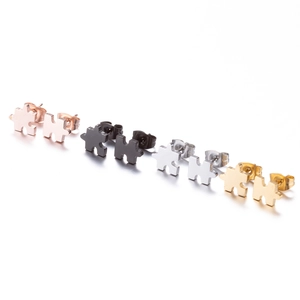 Polished stainless steel puzzle earrings set in gold, silver, black, and rose gold