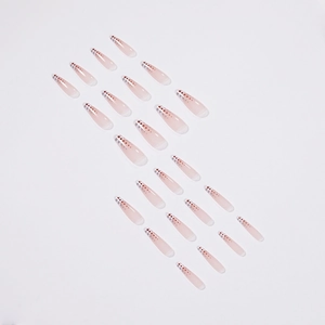 Französische Press-on-Nägel in langer Mandelform mit rosa Farbverlauf und Polka Dots