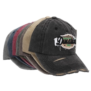 Vintage washed cotton baseball caps with distressed 1968 embroidery in six colors