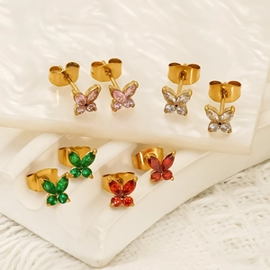 Butterfly Stud Earrings 18K Gold Plated Stainless Steel Cubic Zirconia Waterproof Hypoallergenic Minimalist Jewelry Women