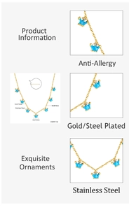 Detailed size and weight specs of light blue crown pendant necklace with dimensions