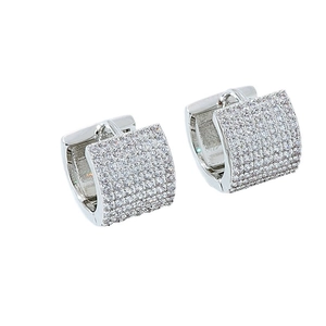 Silver hoop earrings with sparkling cubic zirconia pavé setting in a modern minimalist style