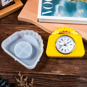 DIY silicone mold for handbag-shaped clock and finished yellow resin home decor