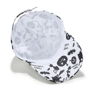 Detail of Halloween baseball cap interior stitching and adjustable metal buckle strap