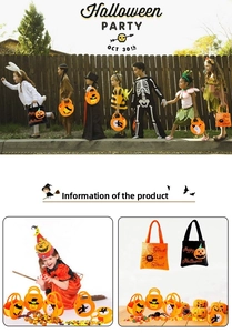Close-up of Halloween non-woven candy bags with pumpkin, bat, and ghost patterns