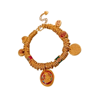 Modern gold-plated bracelet with Chinese Fuchu charm and colorful enamel beads