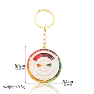 Close-up of rotatable enamel color wheel keychain showing triadic and complementary colors