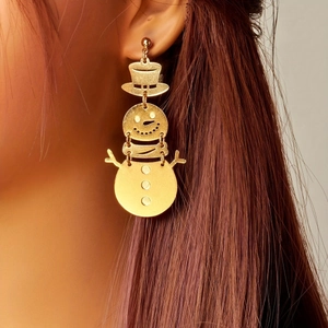 Minimalist golden hollow snowman earrings for women, perfect for Christmas parties