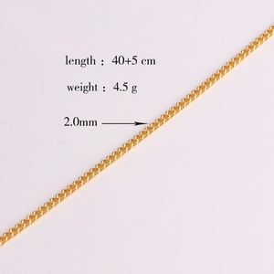 Detail of 2.0mm gold-plated copper chain, 40+5 cm length, 4.5g weight specification
