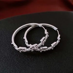 Elegant 18K silver plated splicing hoop earrings with sparkling cubic zirconia inlay