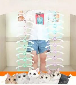 Vertical stackable plastic hangers with space-saving hook design for kids clothing