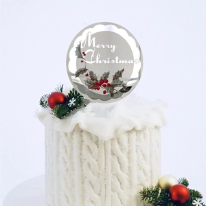 Acryl Frohe Weihnachten Tortenaufsatz mit roten Beeren und silberner Spiegeloberfläche