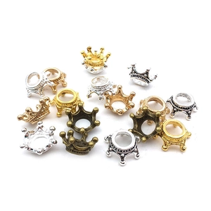 DIY alloy mini crown beads in gold silver and bronze finishes for jewelry making