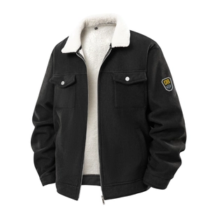 Schwarze Herren-Cordjacke mit weißem Sherpa-Futter und Brusttaschen für den Herbst