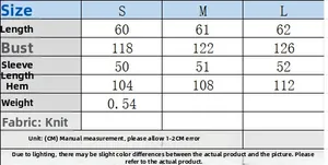 Tableau des tailles pour pull en maille col en V avec mesures pour tailles S, M et L