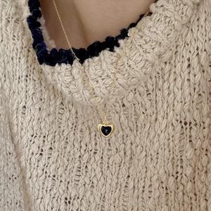 Minimalist 925 sterling silver necklace with heart black onyx pendant on gold chain