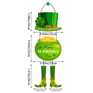 St. Patrick's Day hanging decoration dimensions showing hat, gold pot and boots