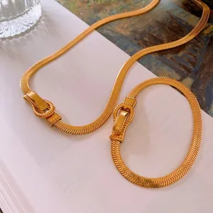 Collier Bracelet Chaîne Arête Poisson Acier Inoxydable Fermoir Boucle Ceinture Bijoux Minimalistes Rétro Femmes Plaqué Or