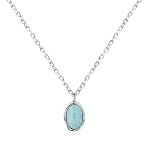 Exquisite S925 silver necklace featuring an iridescent opal pendant on a wave chain