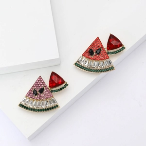 Watermelon Slice Brooch Alloy Rhinestone Crystal Fruit Pin For Suit Cardigan Fashion Jewelry For Women Men
