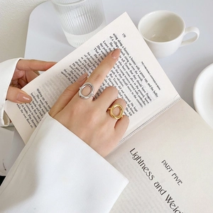 Minimalist 18k gold and silver stainless steel open rings with hollow round design