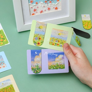 Artistic oil painting magnetic bookmarks featuring green and purple floral sky designs