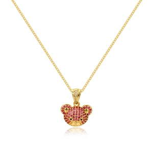 Chic hip-hop gold necklace featuring a sparkling 3D bear pendant set with red zircons