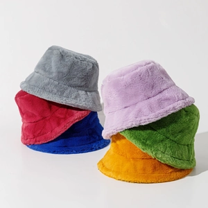 Plush faux fur bucket hats in vibrant colors for winter warmth and cute style
