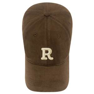 Dark brown cotton baseball cap with 3D embroidered white letter R on front