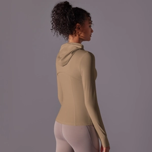Slim fit hooded sports jacket with zip pockets and curved back seam in dark khaki