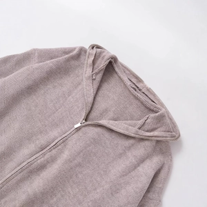 Women's casual knitted zip-up hooded jacket in dusty rose with metal zipper detail