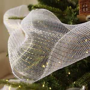 Christmas Deco Mesh Ribbon Metallic Stripe Polypropylene Tulle For Wreath Garland Christmas Tree Decoration Festive