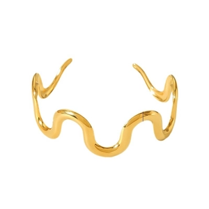 Bracelet vague en acier inoxydable plaqué or 18k poli avec un design ouvert minimaliste