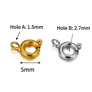 5mm stainless steel spring ring clasp for DIY necklaces in gold and silver finish